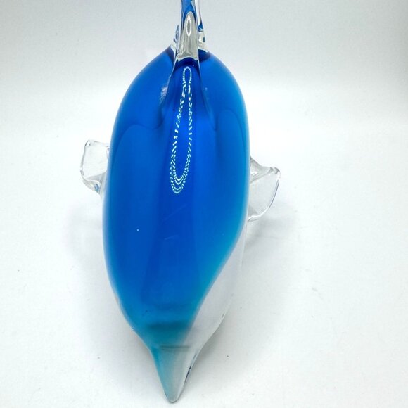 Hand Blown Art Glass Dolphin Figurine Clear Blue & White 6.25" Home Decor - Picture 4 of 7